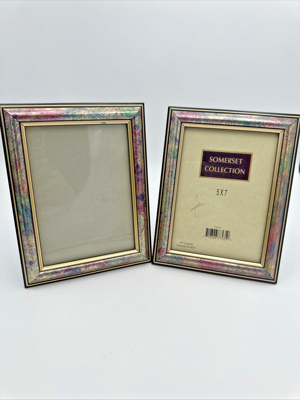 2 Vintage Somerset Collection 5x7 Picture Frames Pink Green Gold